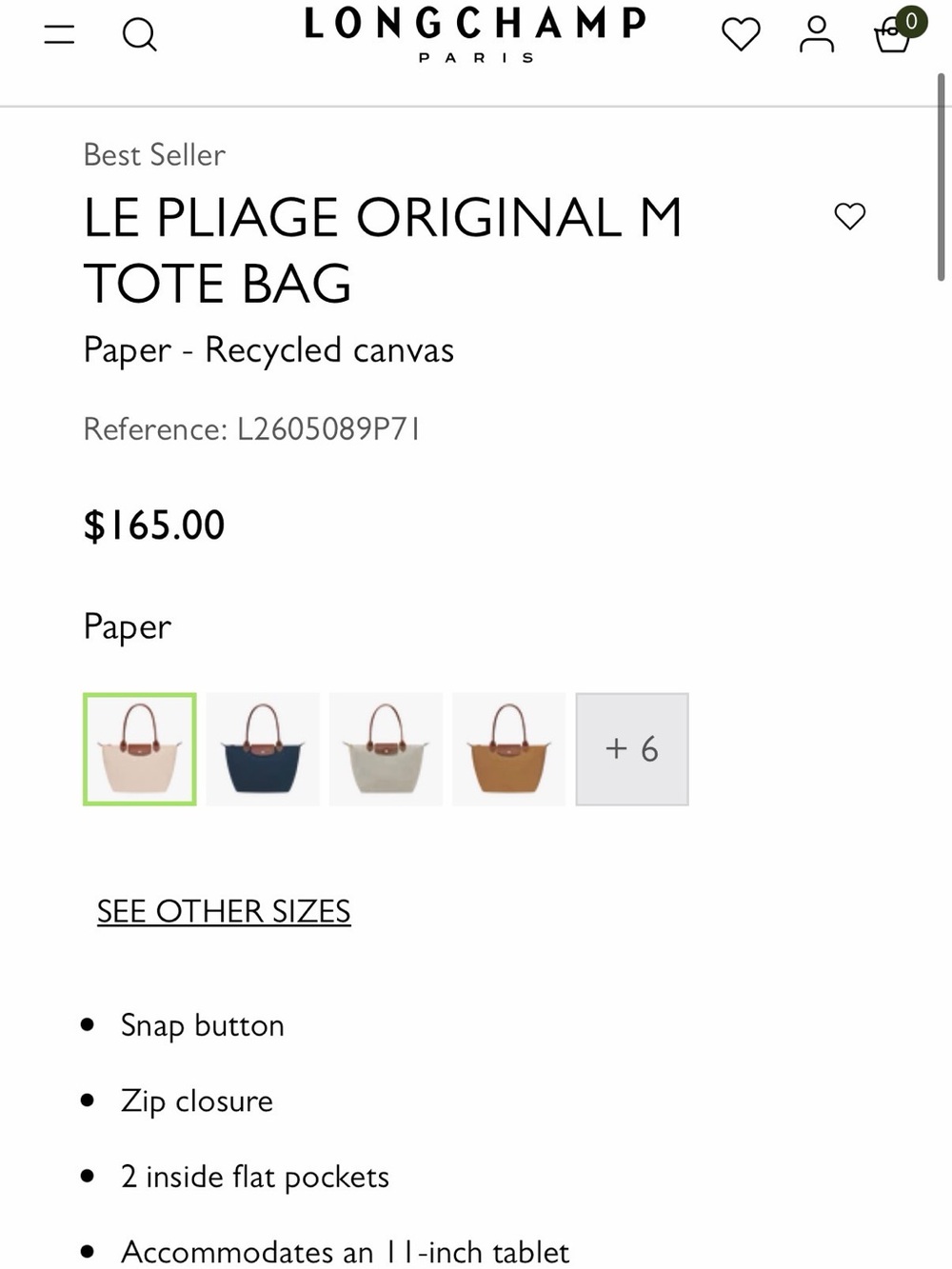 Longchamp Le Pliage M Tote in Beige with Brown Trim - Picture 9 of 9